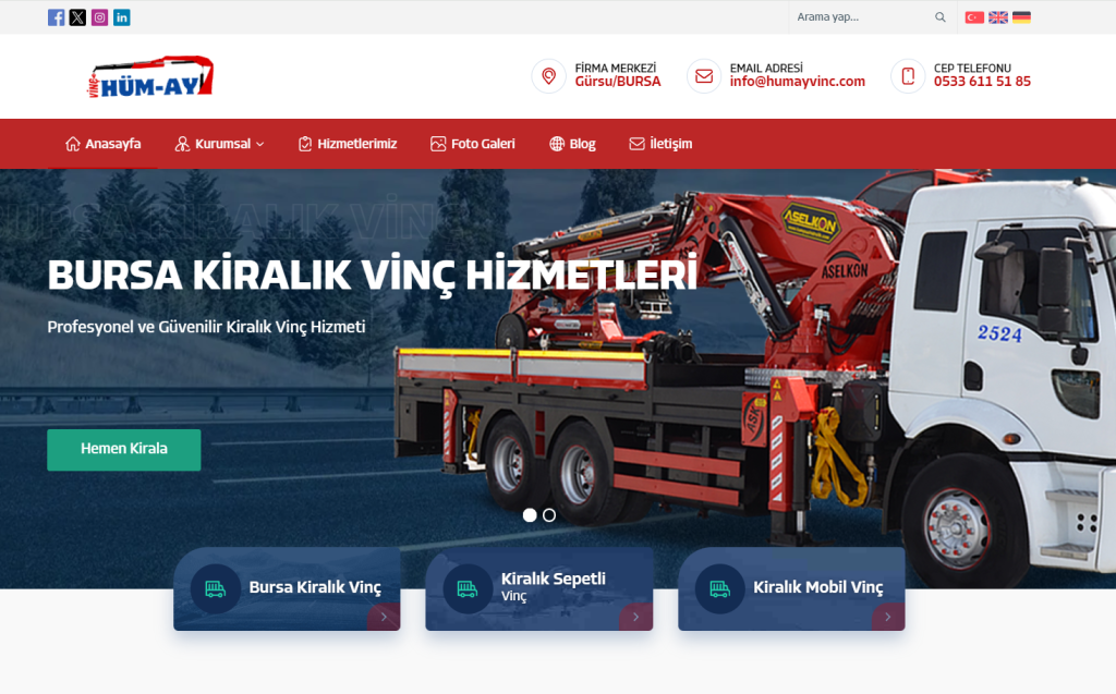Bursa Vinç Kategorisinde Öncü: Hümay Vinç Bursa Vinç Kategorisinde Öncü: Hümay Vinç